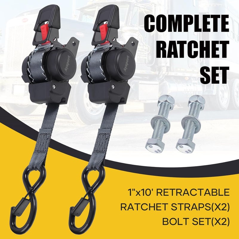 Ayaport Retractable Transom Tie Down Straps 1in X 10ft Tie Down Straps to Trailer- 1500lbs Break Strength, Medium Duty Bolt-on Ratchet Straps for Cargo, Boat, Motorcycles, ATV, 2pk - Image 5